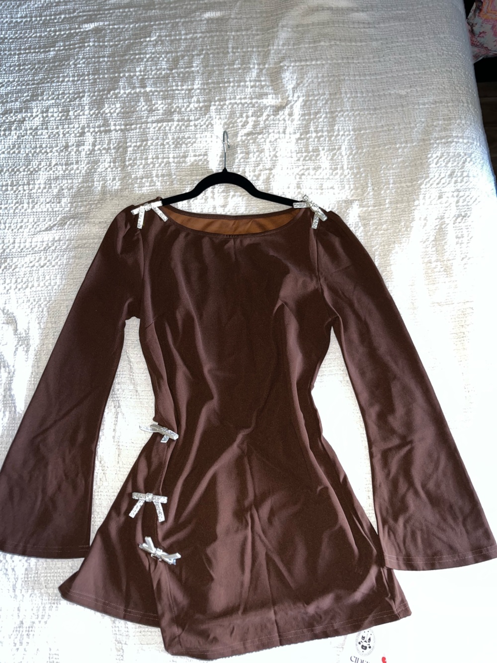 Cider Brown Scoop Neck Sweater with Silver Bow Accents